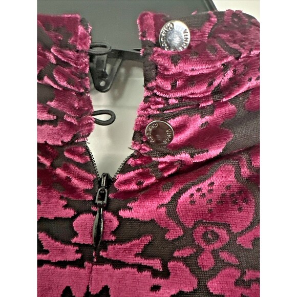 Vince Camuto Women's Burnout Velvet Balloon-Sleeve Chic Dress Black Fuchsia 10 - Picture 12 of 14